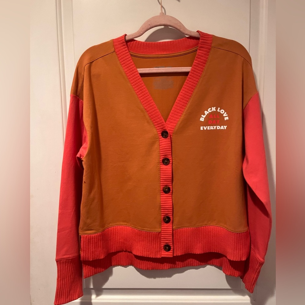 Black Love Black History Collection Orange and Red Button-Up Cardigan - Small